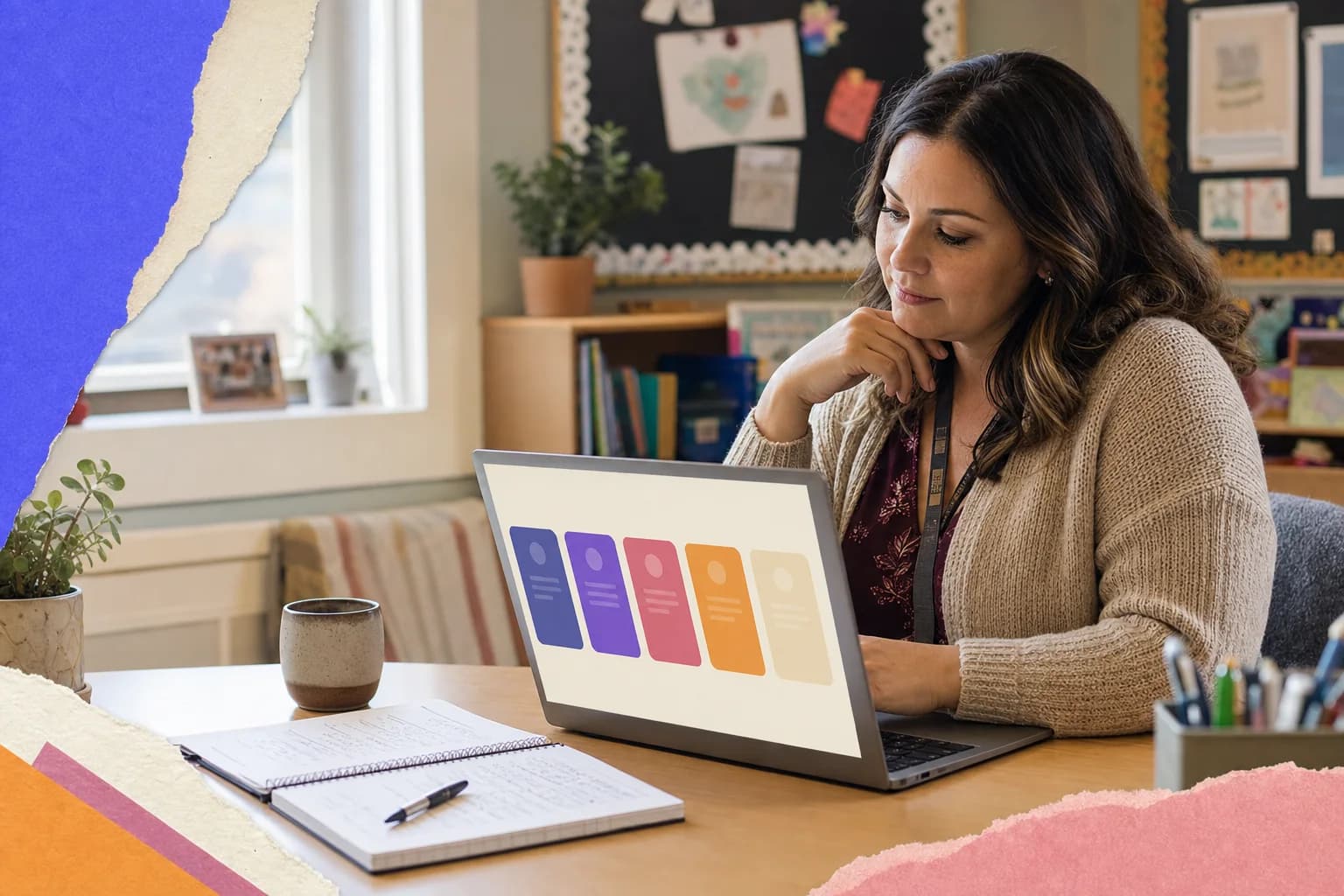 Special education teacher reviewing a five-part AI-assisted goal draft on a laptop